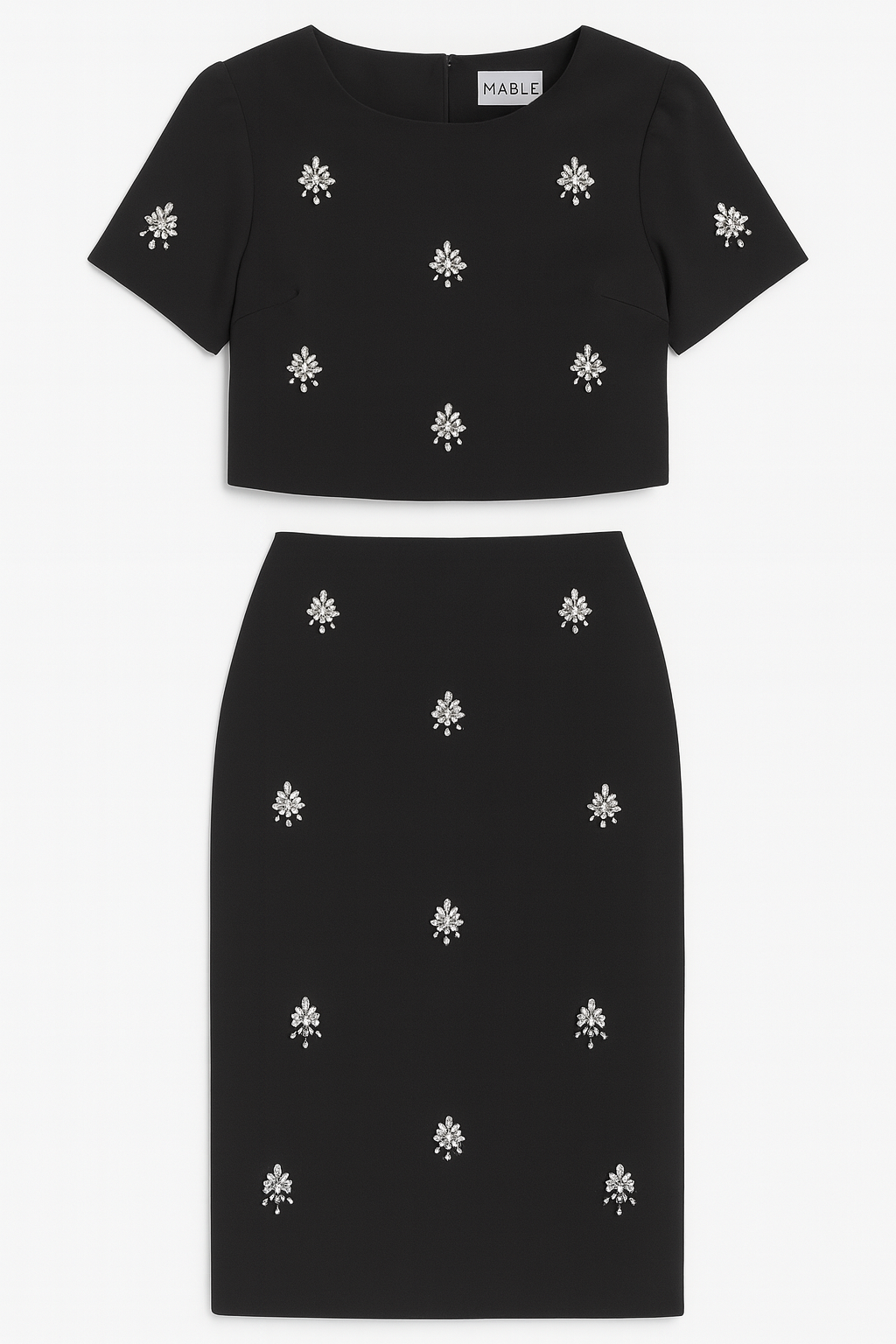 Rhinestone trim top and skirt set