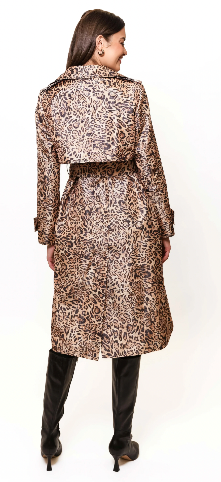 Collared Belted Trench Coat, Natural Realistic Swirl