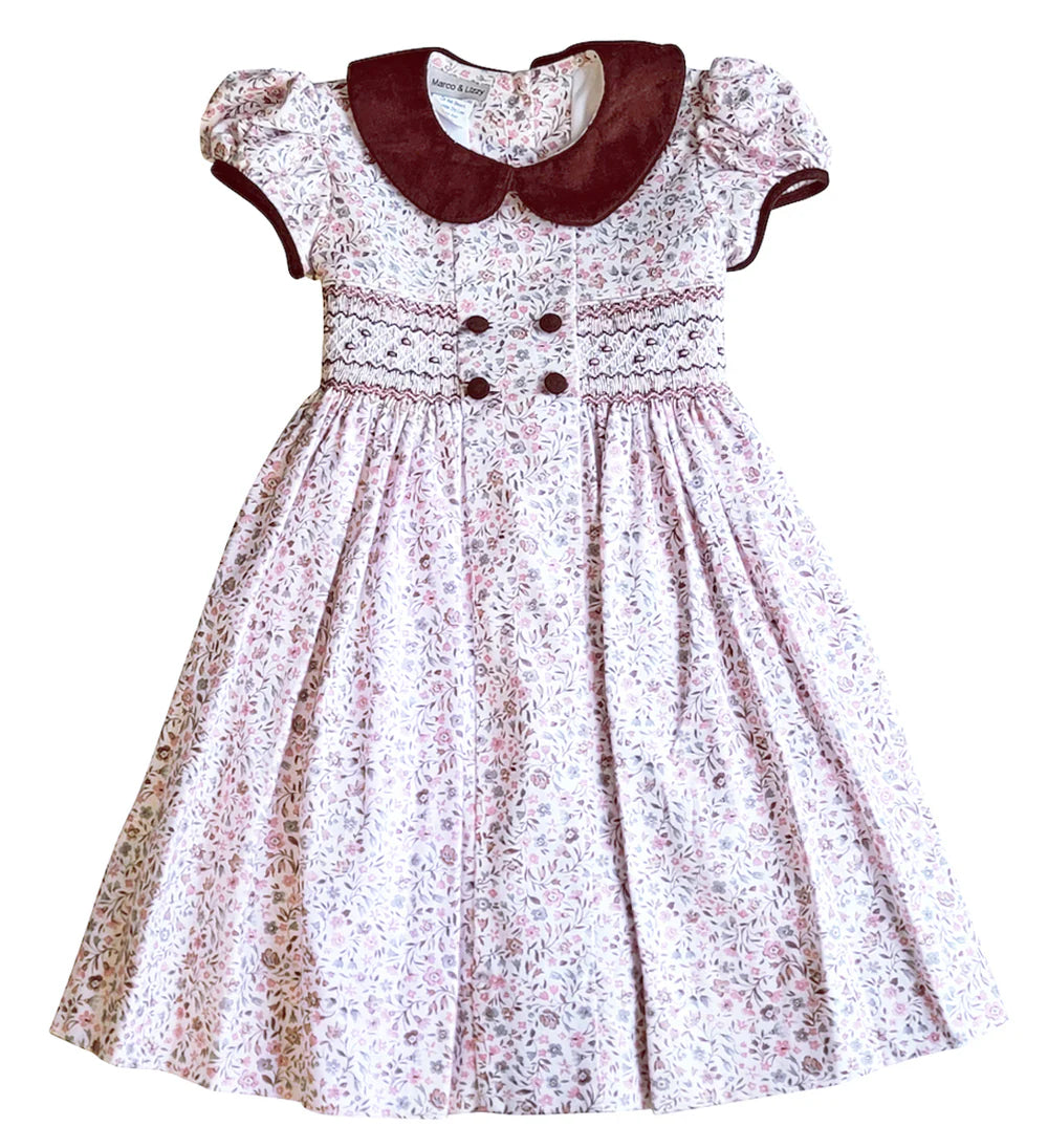 Cary Collection Fall floral collared girl hand smocked dress