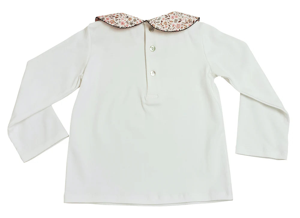 Cary Collection - Fall Floral collar White girl's pima top