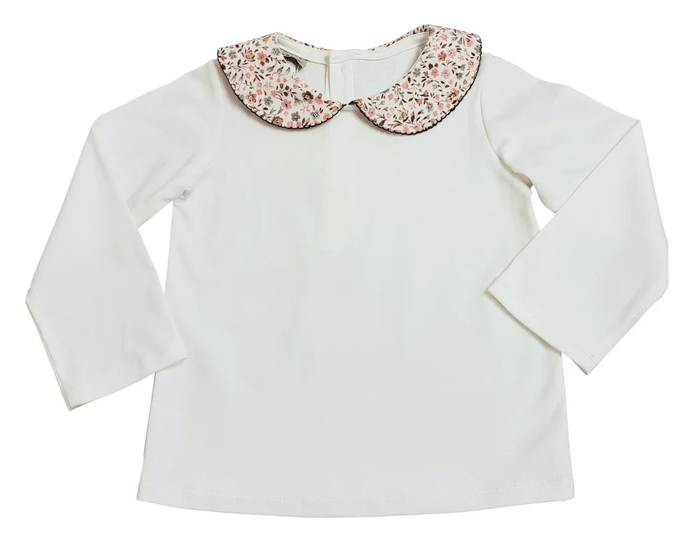Cary Collection - Fall Floral collar White girl's pima top