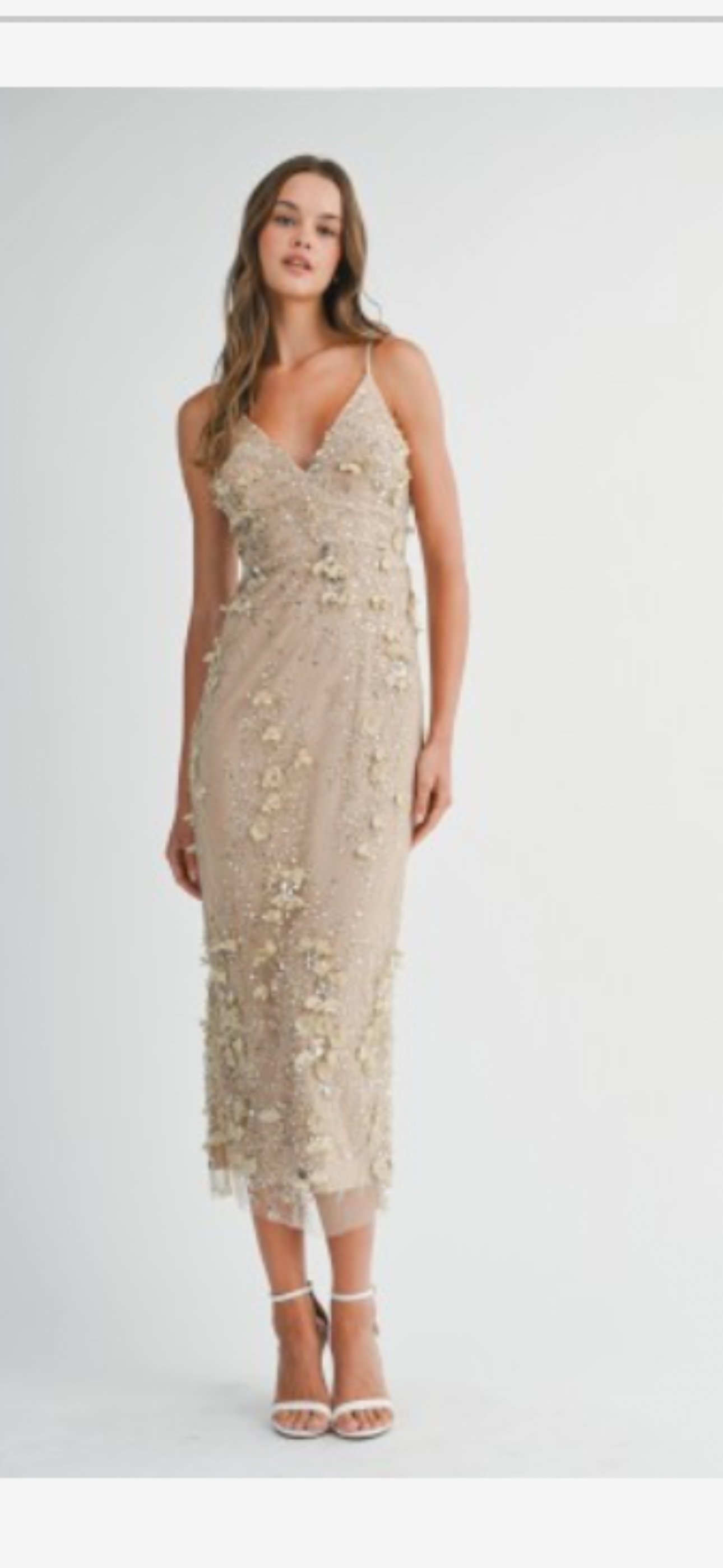 3D Embellished Deep V Neck Cami Dress 