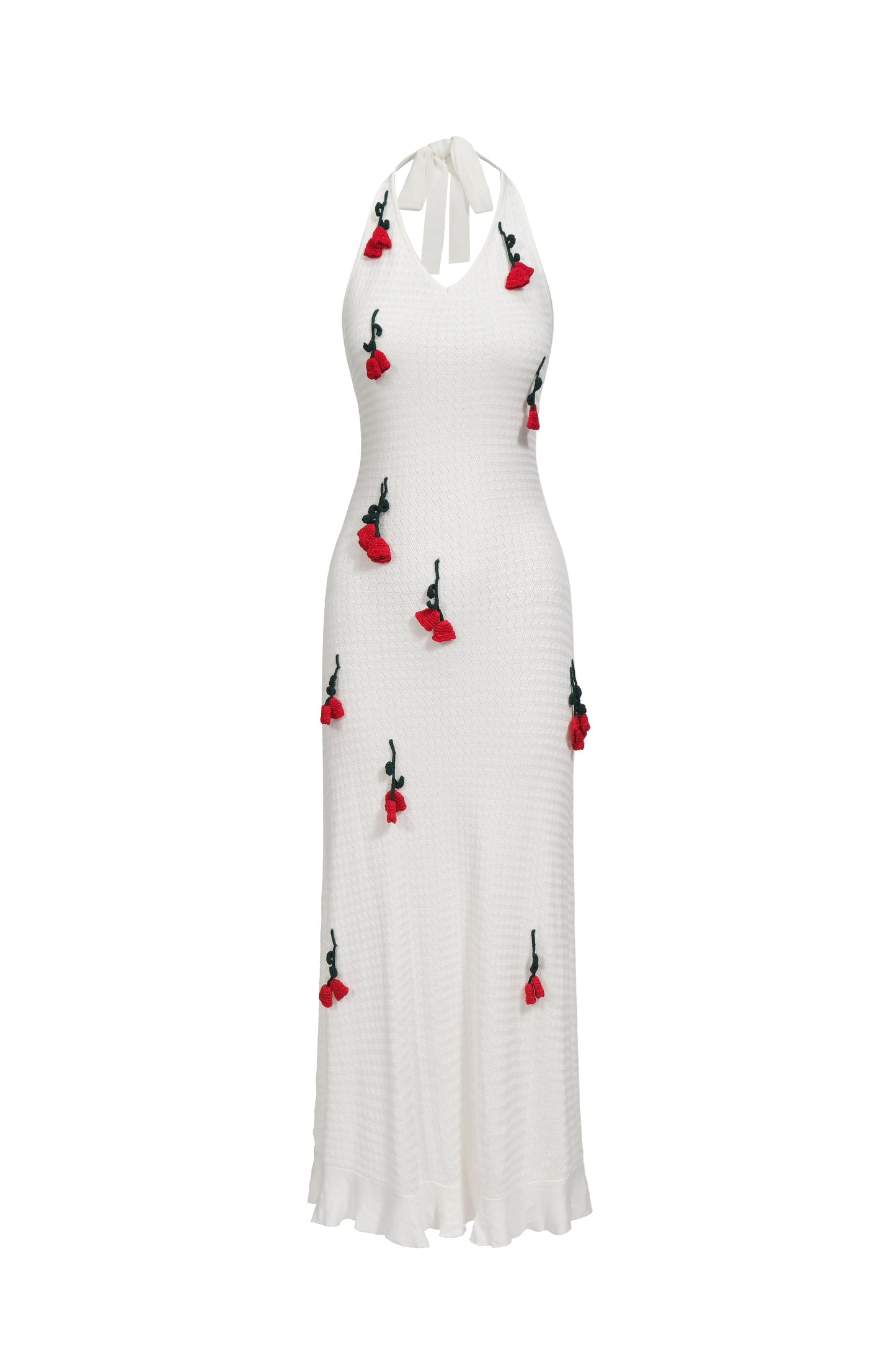 Helterneck Knit Dress With Crocheted Flowers