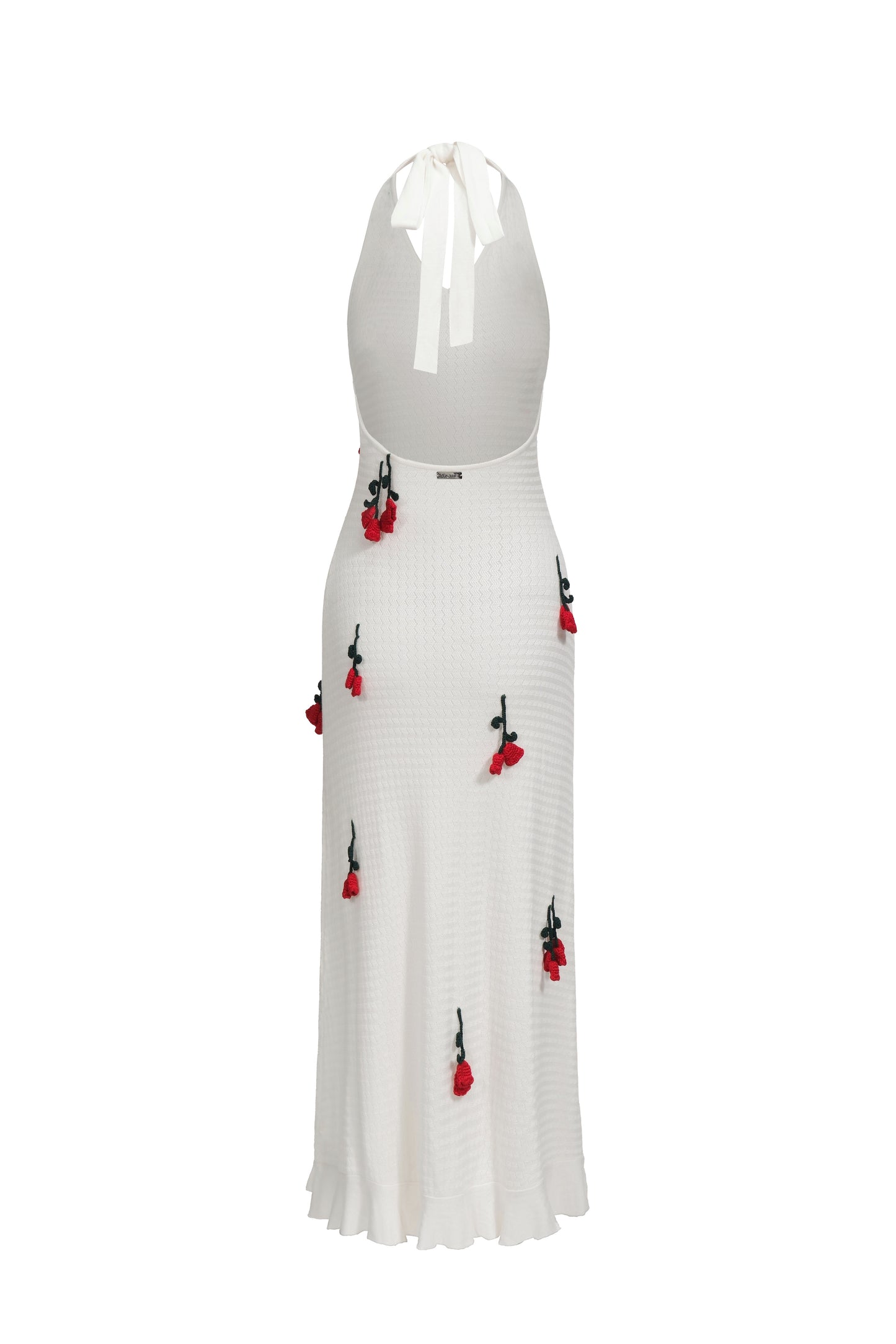 Helterneck Knit Dress With Crocheted Flowers