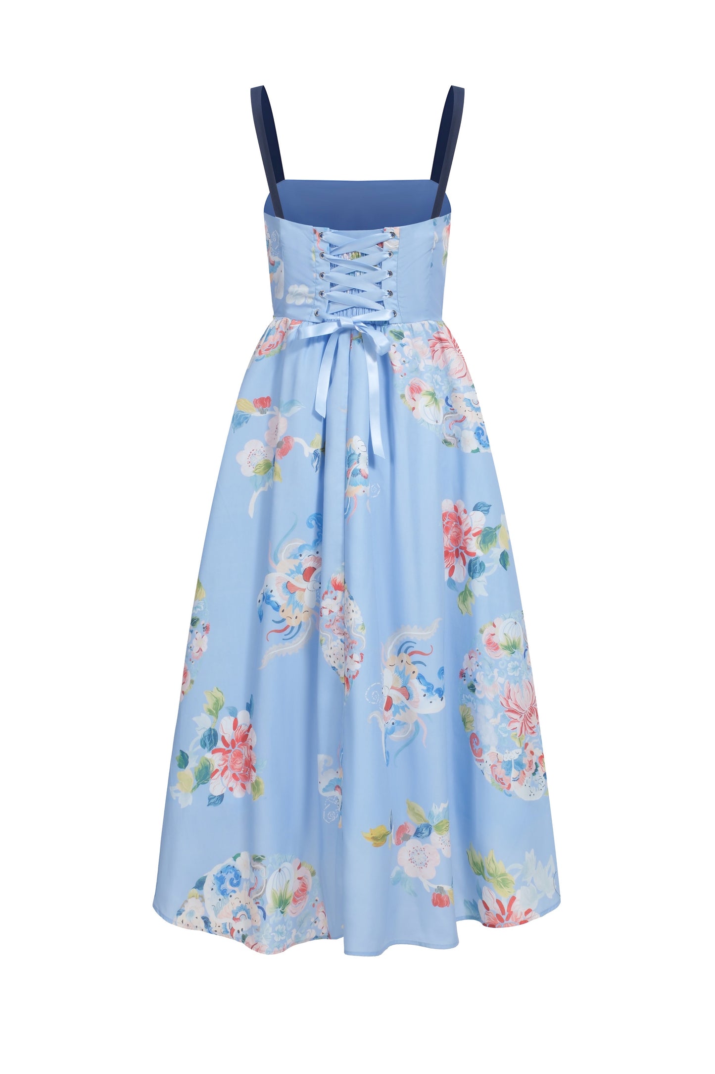 Lace-up Floral Print Midi Dress