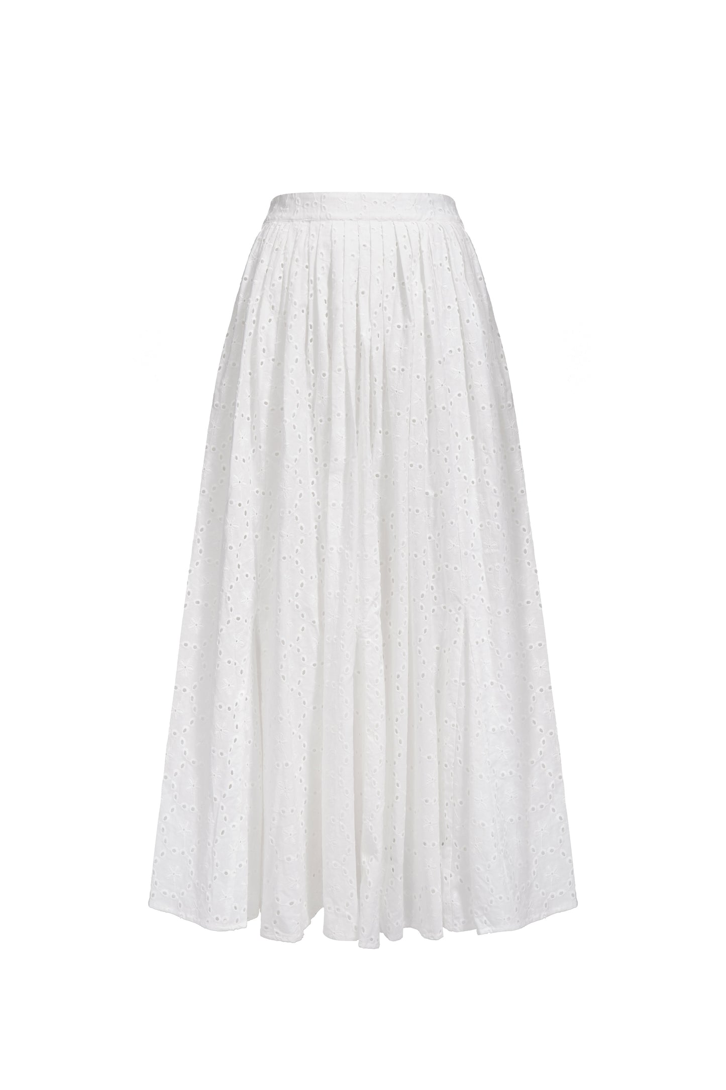 Pleated Embroidered Cotton Skirt