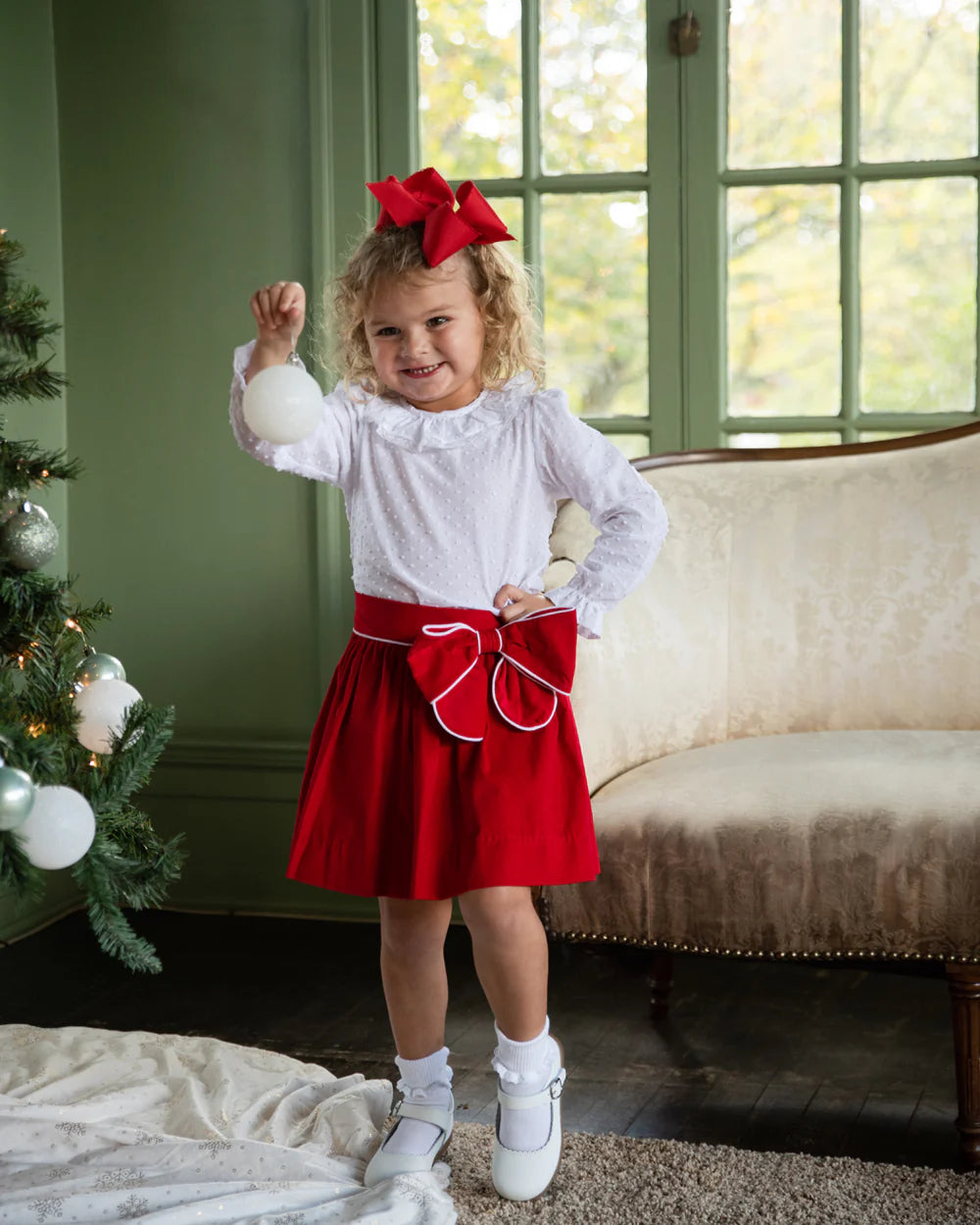 Red Bow Christmas Girls Skirt
