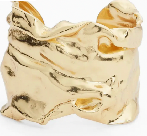 Trendy Crumpled Foil Cuff Bracelet - Stylish Statement Piece- Gold