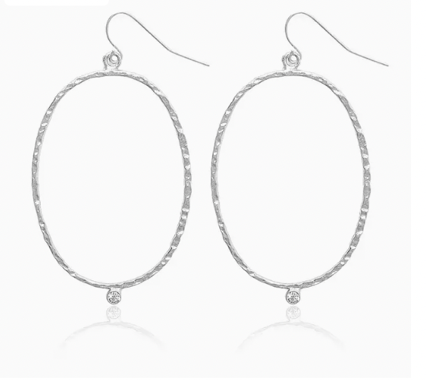 Oval Circle Gold Plated Drop Earrings with Crystal Accent