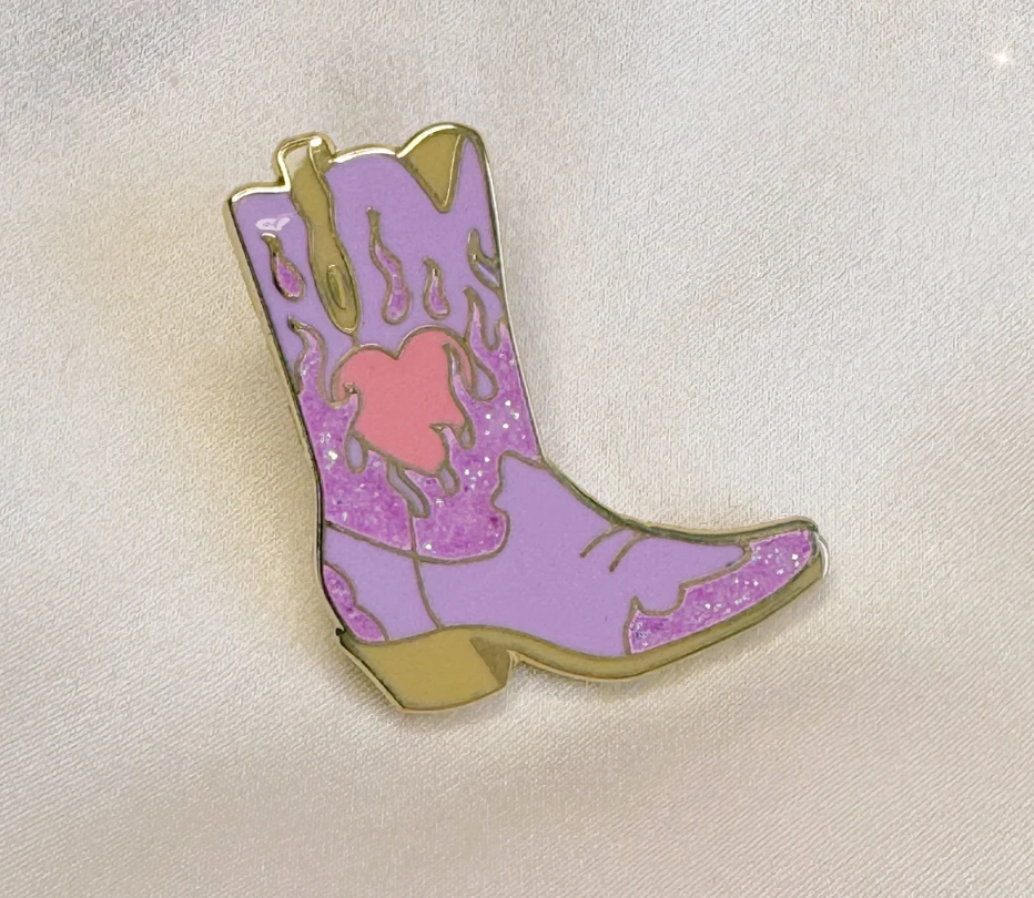 Flaming Cowgirl Boot Pink Pin