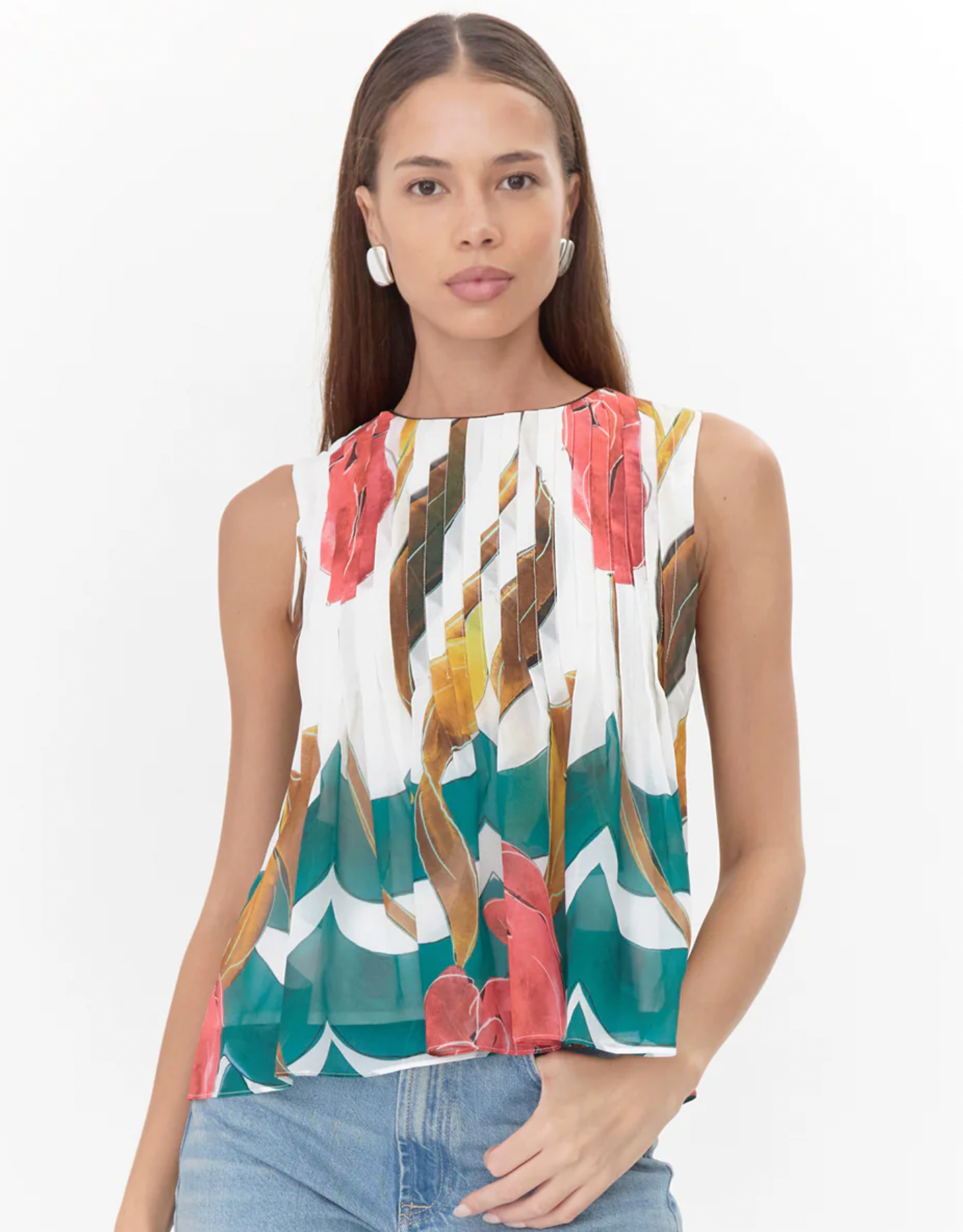 Merida Pintucked Printed Peplum Blouse