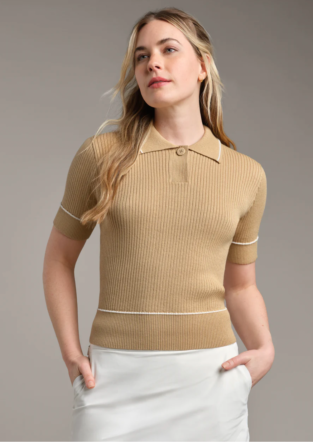 Birdie Sweater Polo-Tan