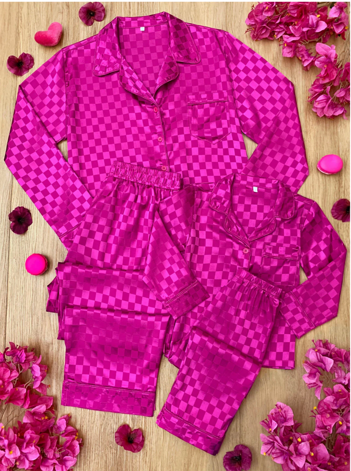 Little Girl Silky Checkered Pajama Set