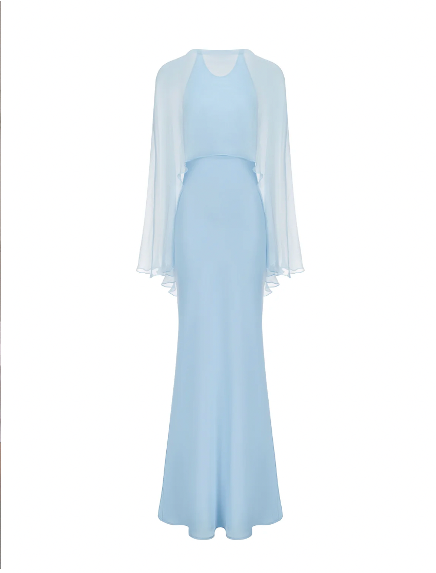 Long Satin Dress With Chiffon Stole