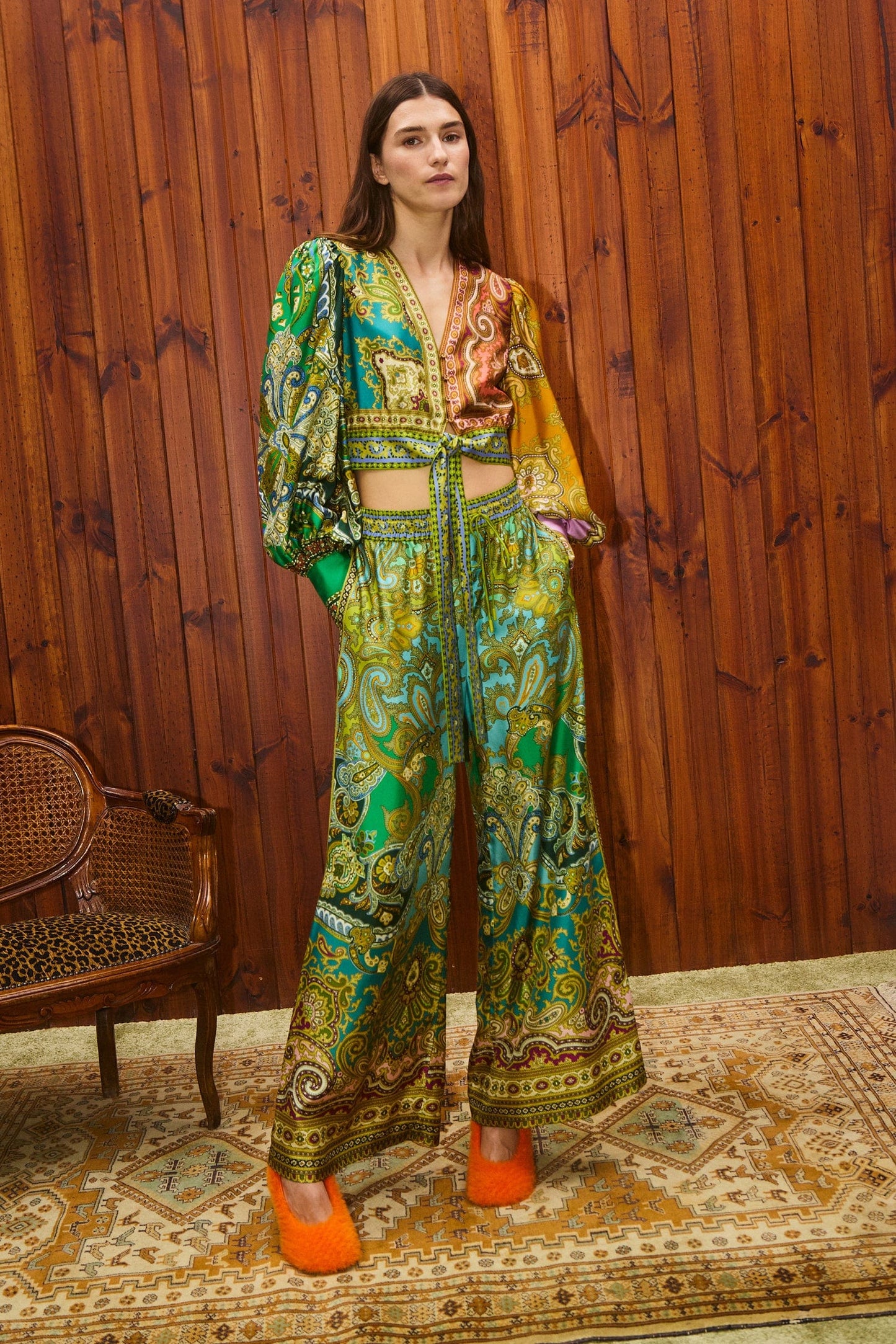 Clemenza Spliced Crop Sil Blouse