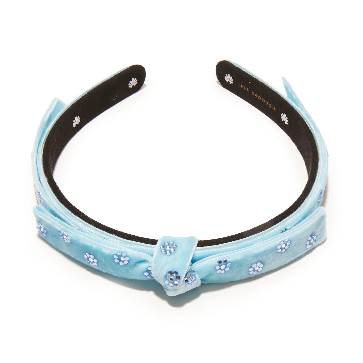 LAKE BLUE EMBELLISHED BARDOT SLIM RIBBON HEADBAND