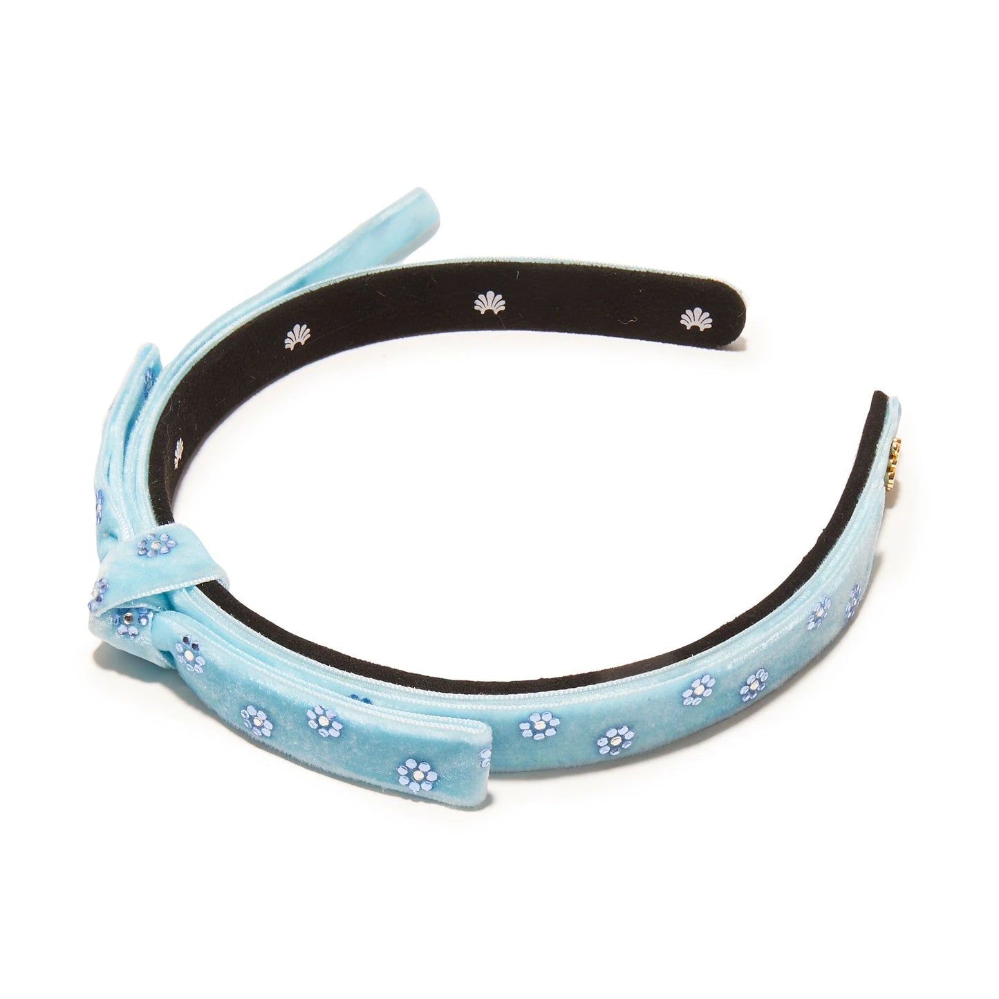 LAKE BLUE EMBELLISHED BARDOT SLIM RIBBON HEADBAND