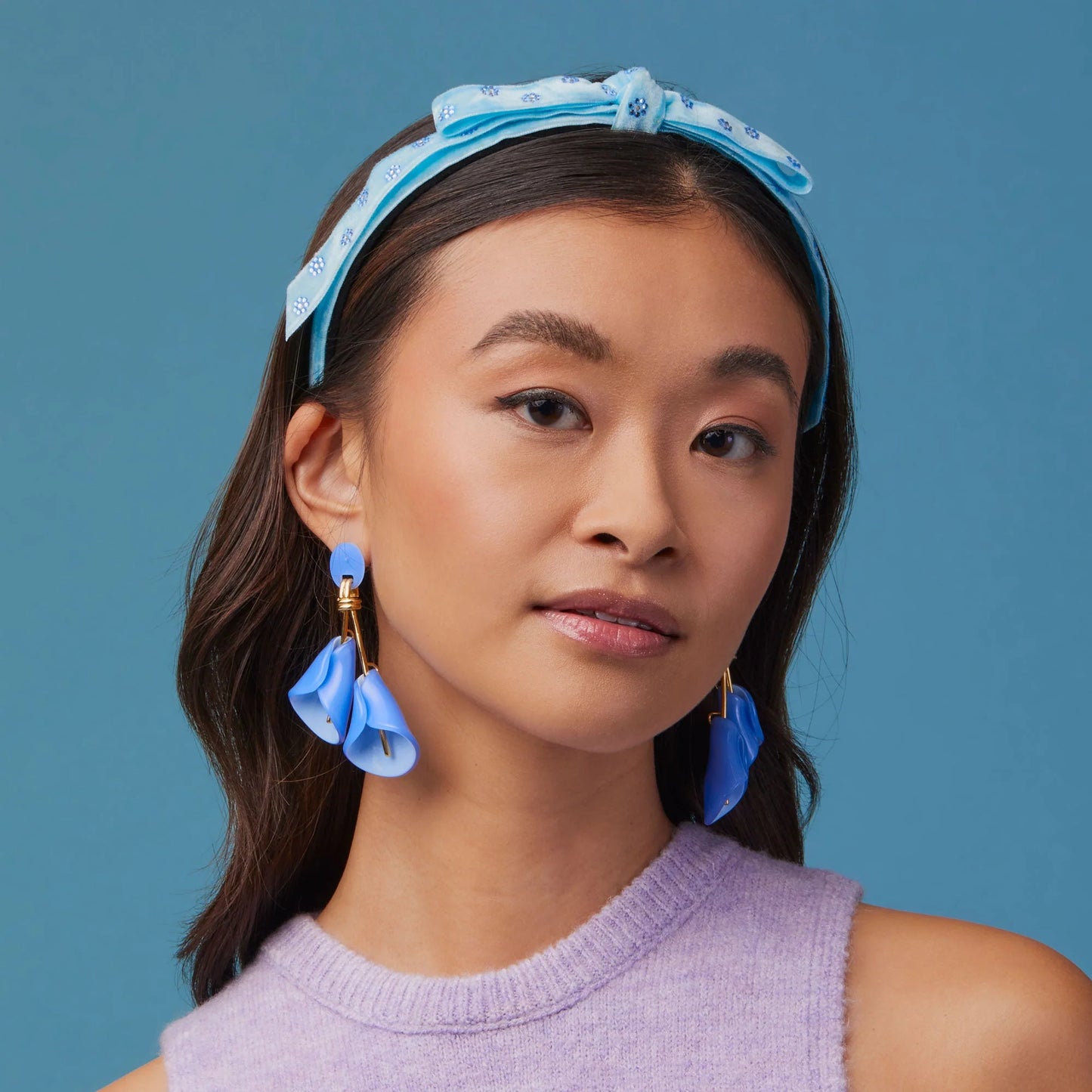 LAKE BLUE EMBELLISHED BARDOT SLIM RIBBON HEADBAND