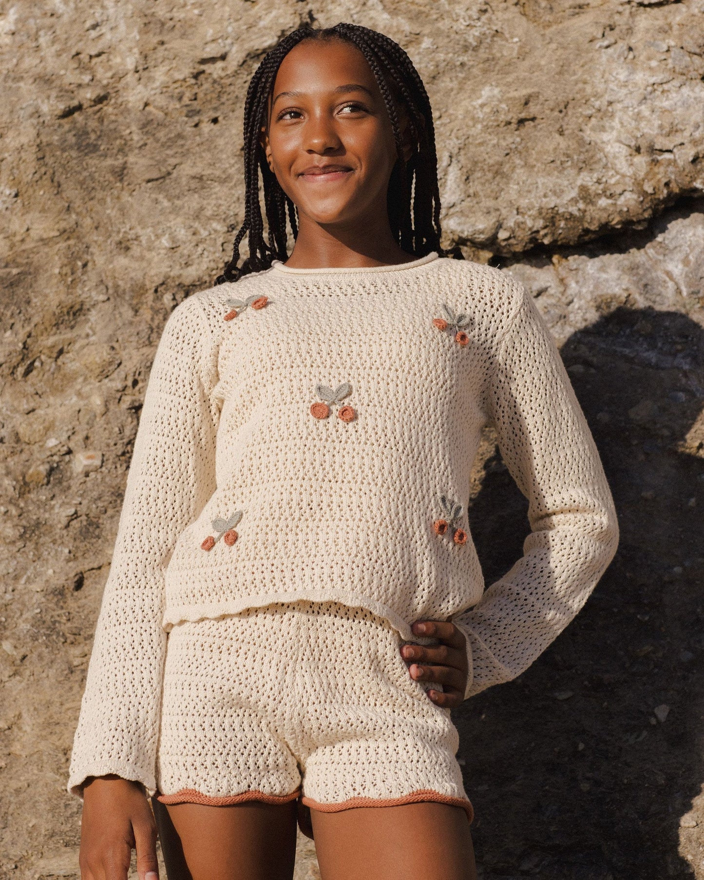 Cherry Crochet Knit Pullover