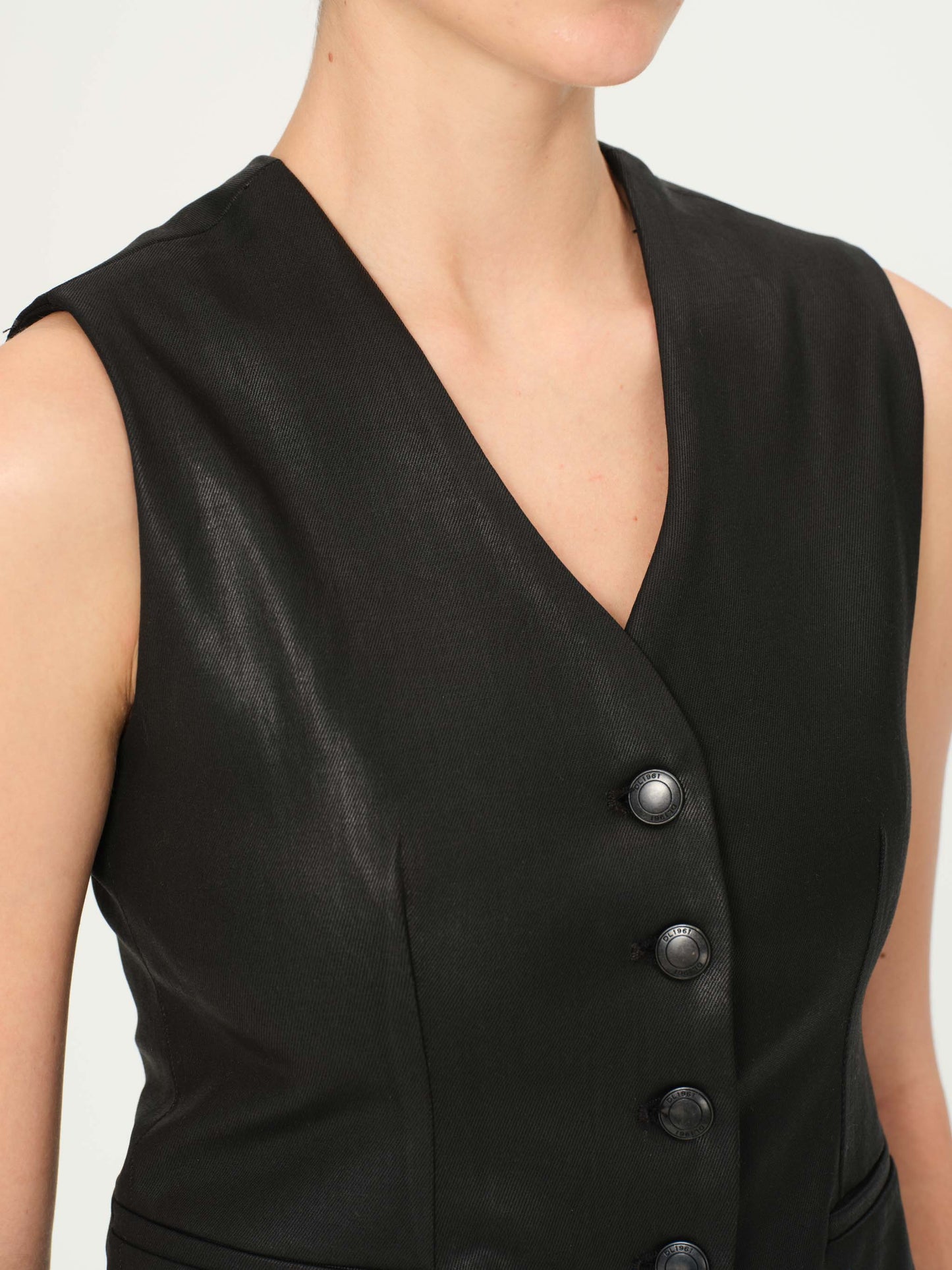 Black Coated Tailored Vest