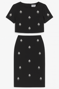 Rhinestone trim top and skirt set
