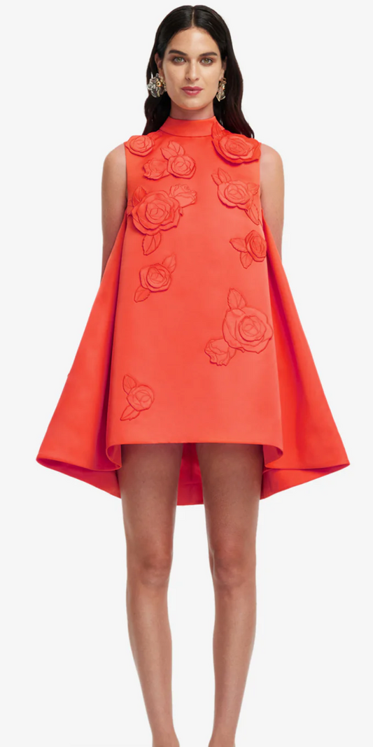 Fallon Applique Floral Mini Dress- Saffron