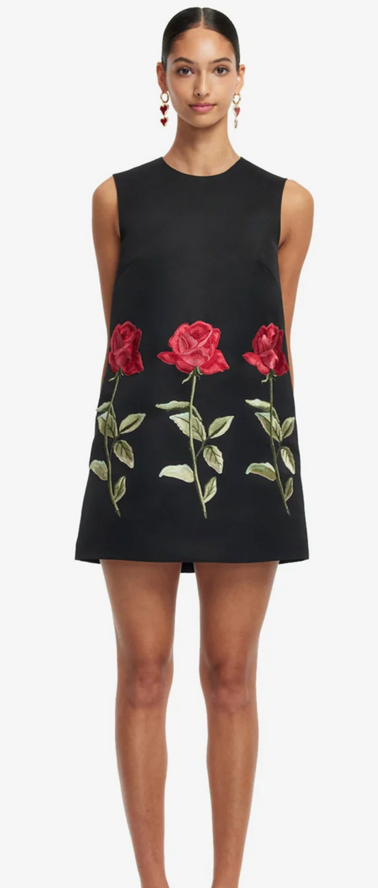 Yvonne Embroidered Mini Dress- Ebony