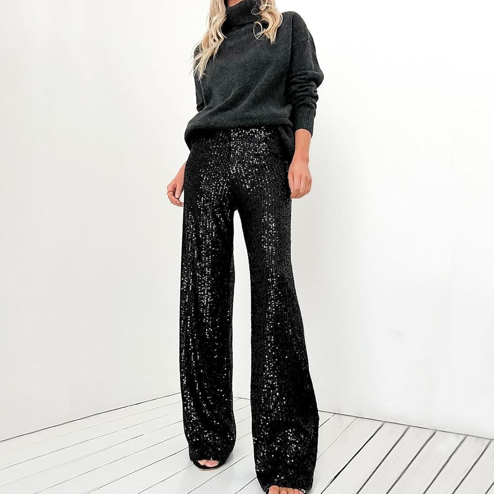 Black Sequin Flare Pants