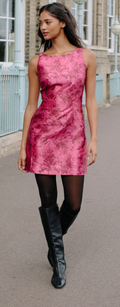High Neck Mini Dress, Cherry Vintage Layered Ditsy Floral