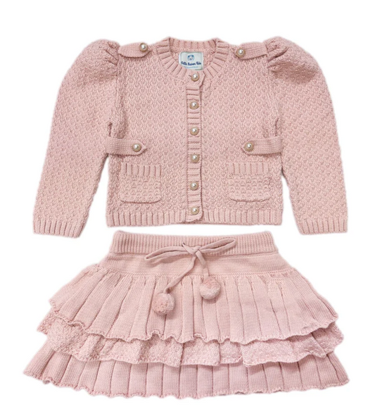 Julie Pink Knit Cotton Top and Skirt Set