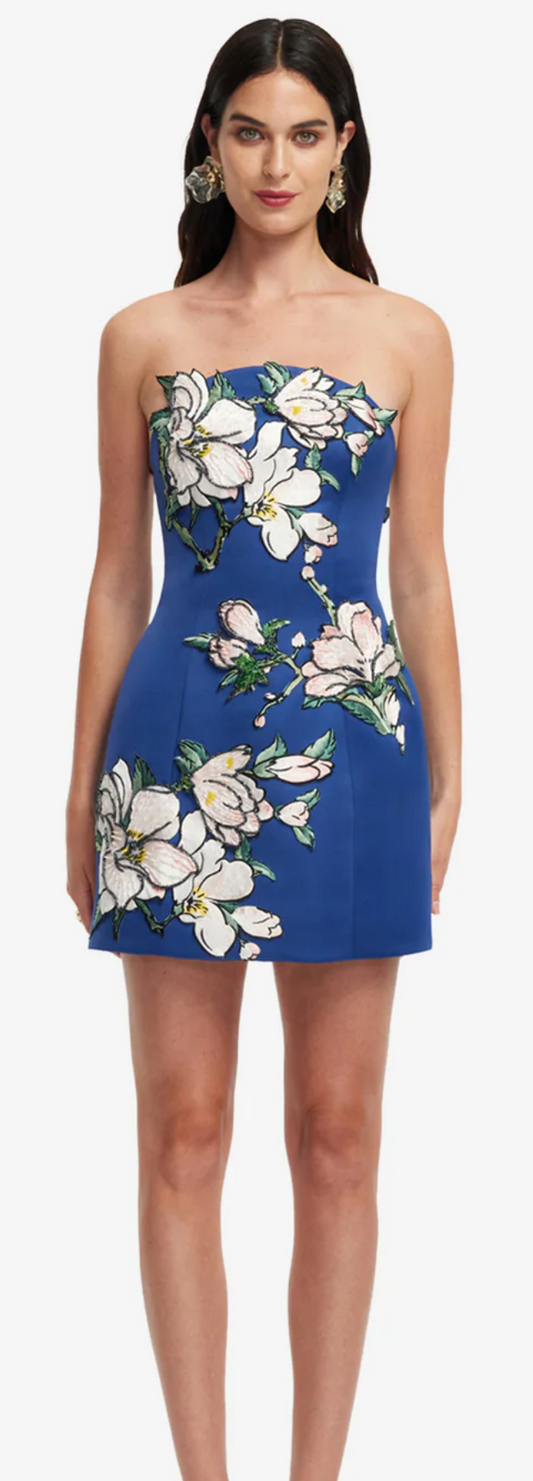 Zaria Applique Floral Bustier Mini Dress- Midnight Blue