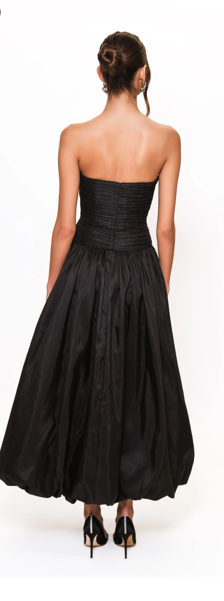 Strapless Ruched Bubble Maxi Dress, Black