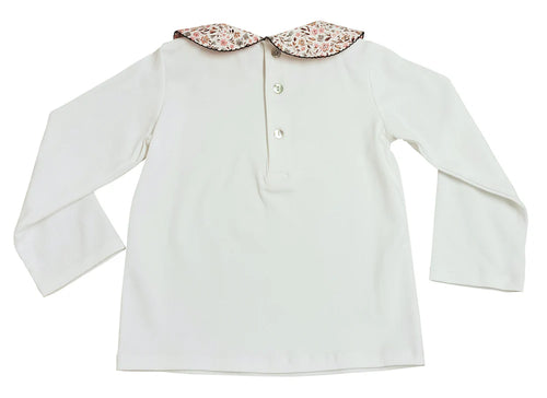 Cary Collection - Fall Floral collar White girl's pima top