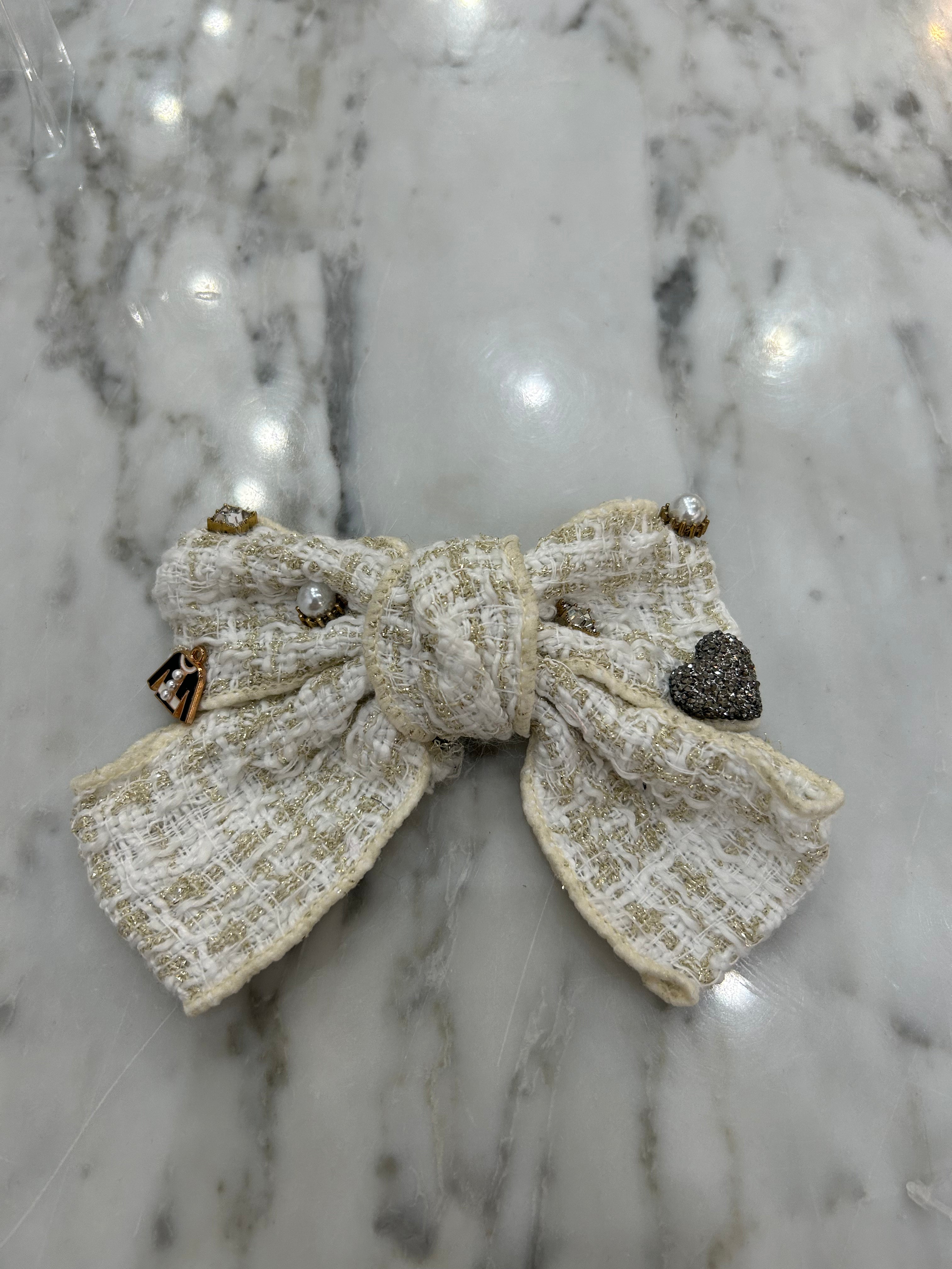 Tweed White Bow