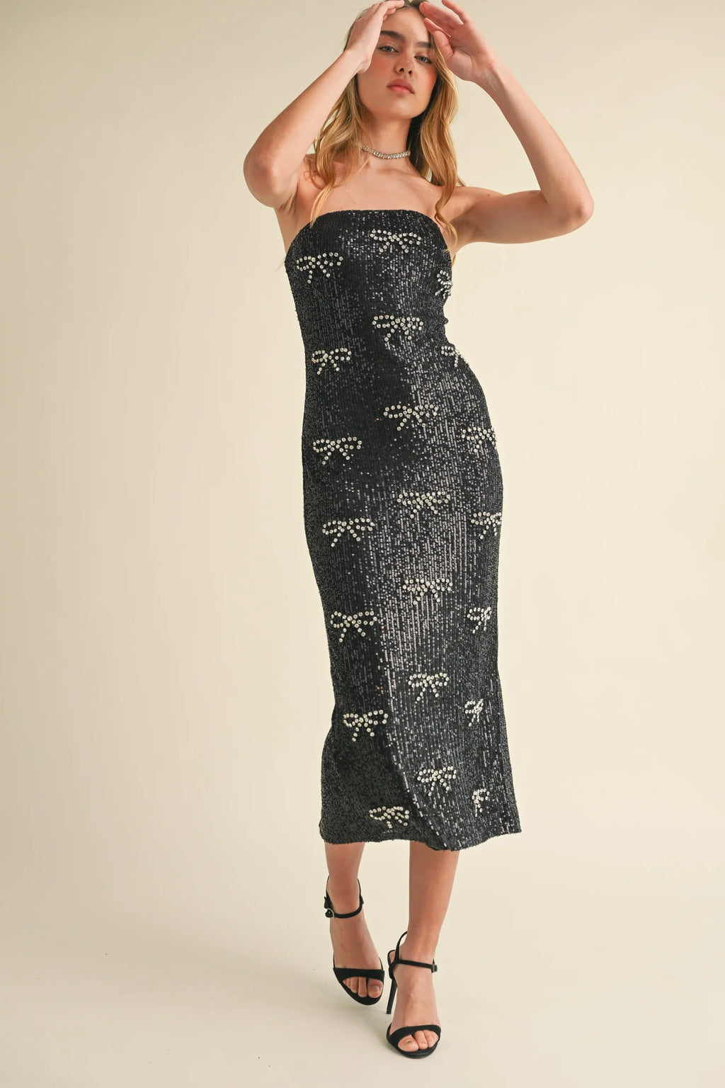 Rhinestone Bow Midi Dress