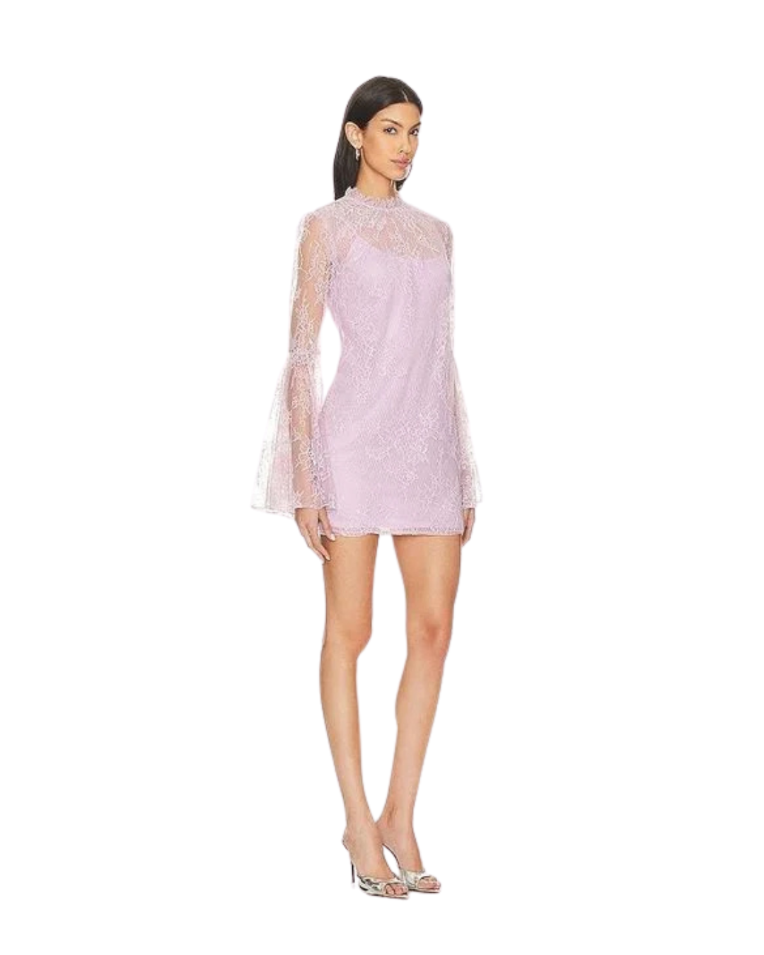 LEILANI- HI-NK LACE MINI W/BELL SLEEVS & SLIP DR-PINKY LILAC
