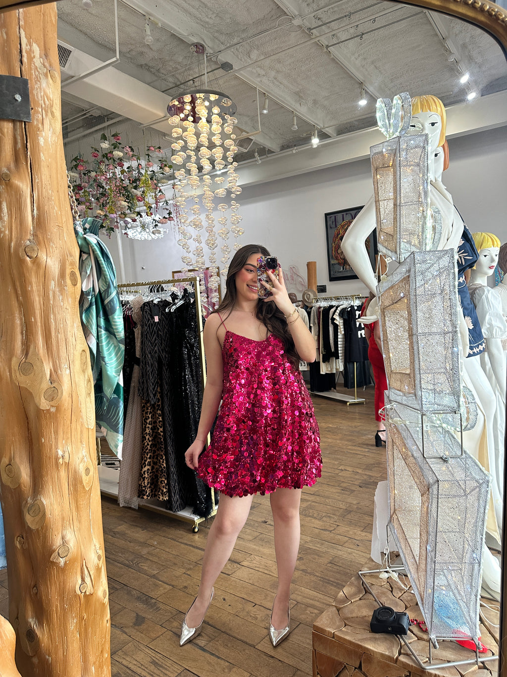 Pink Sequin Mini Dress