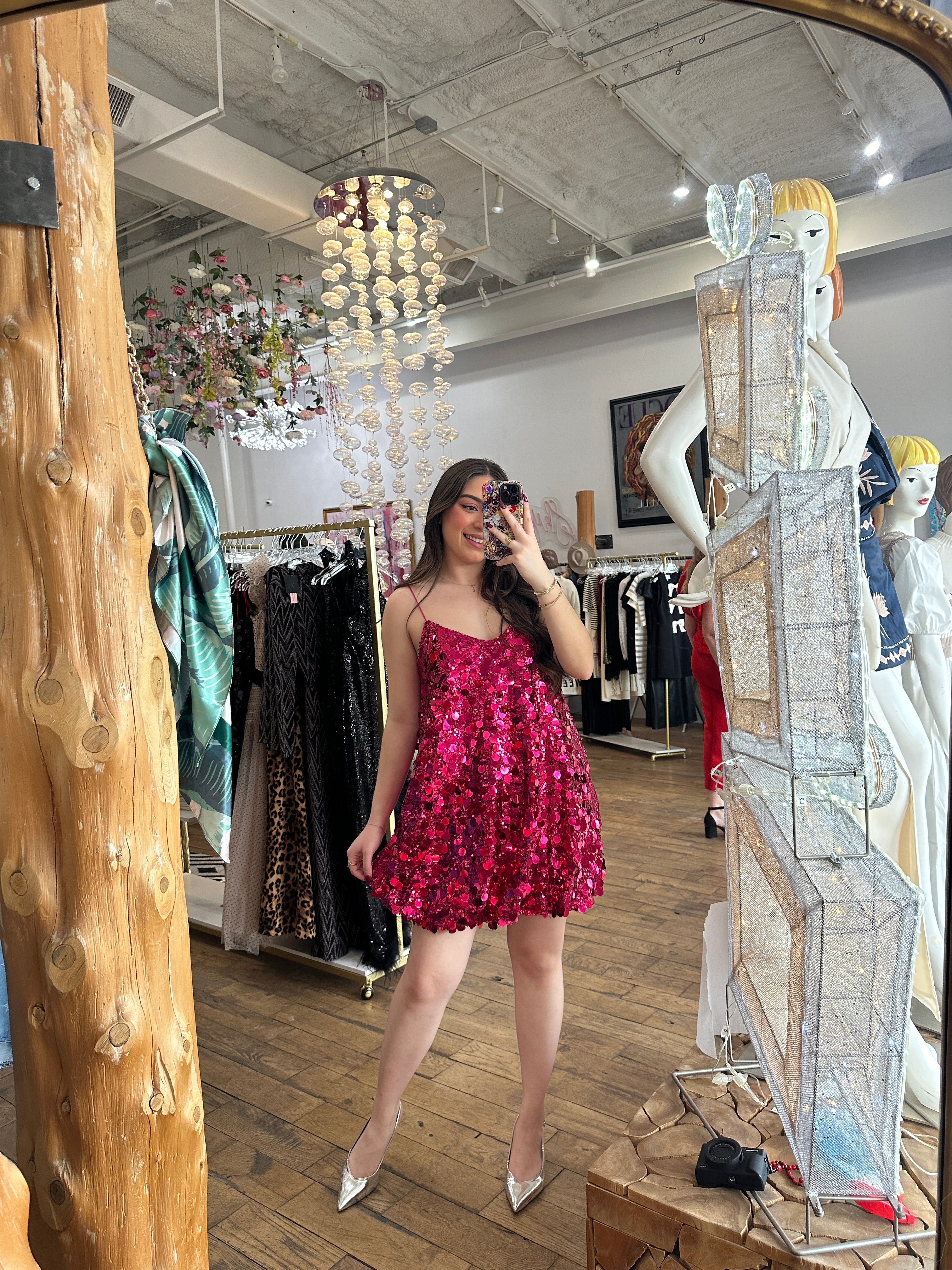 Pink Sequin Mini Dress