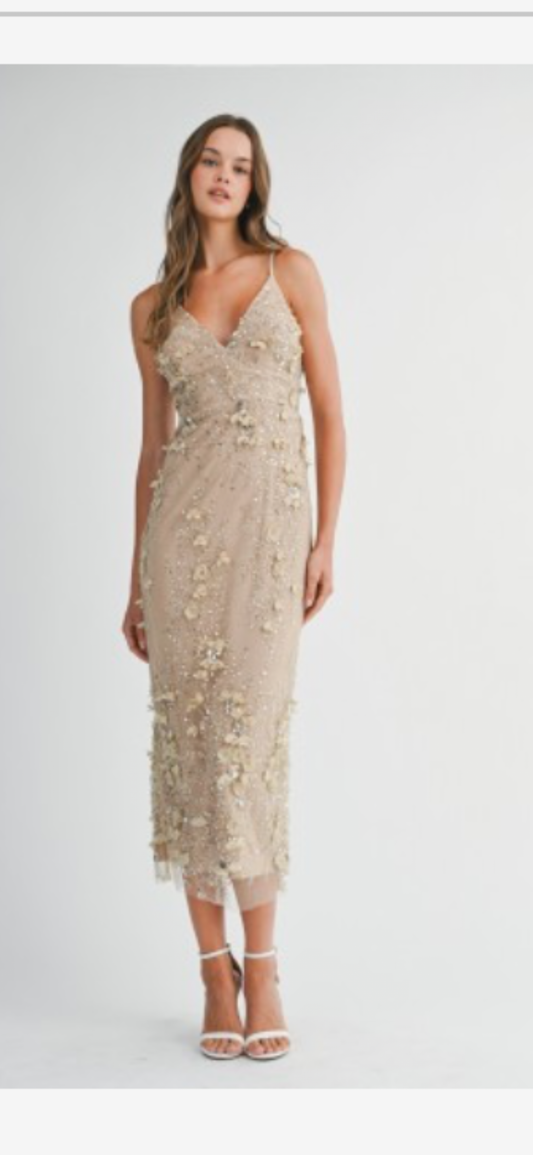 3D Embellished Deep V Neck Cami Dress&nbsp;