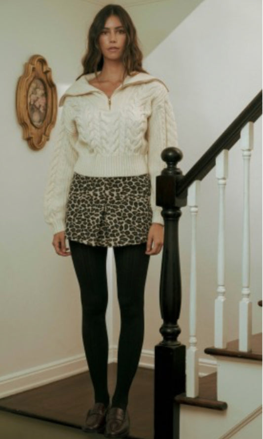 Leopard Jacquard Front Tuck Mini Skort