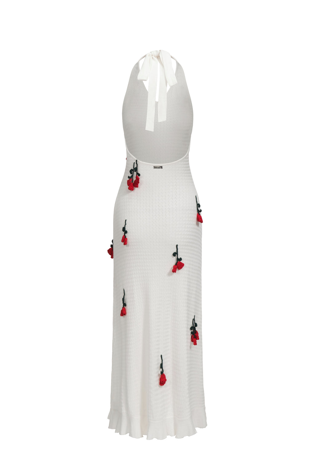 Helterneck Knit Dress With Crocheted Flowers