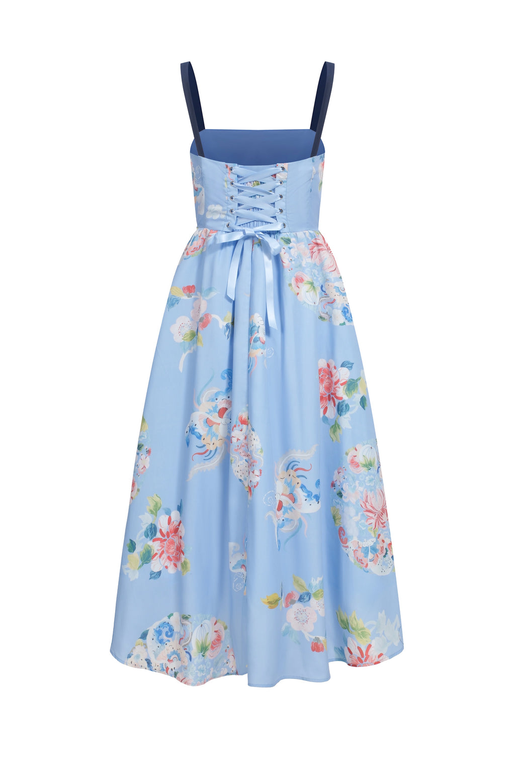 Lace-up Floral Print Midi Dress