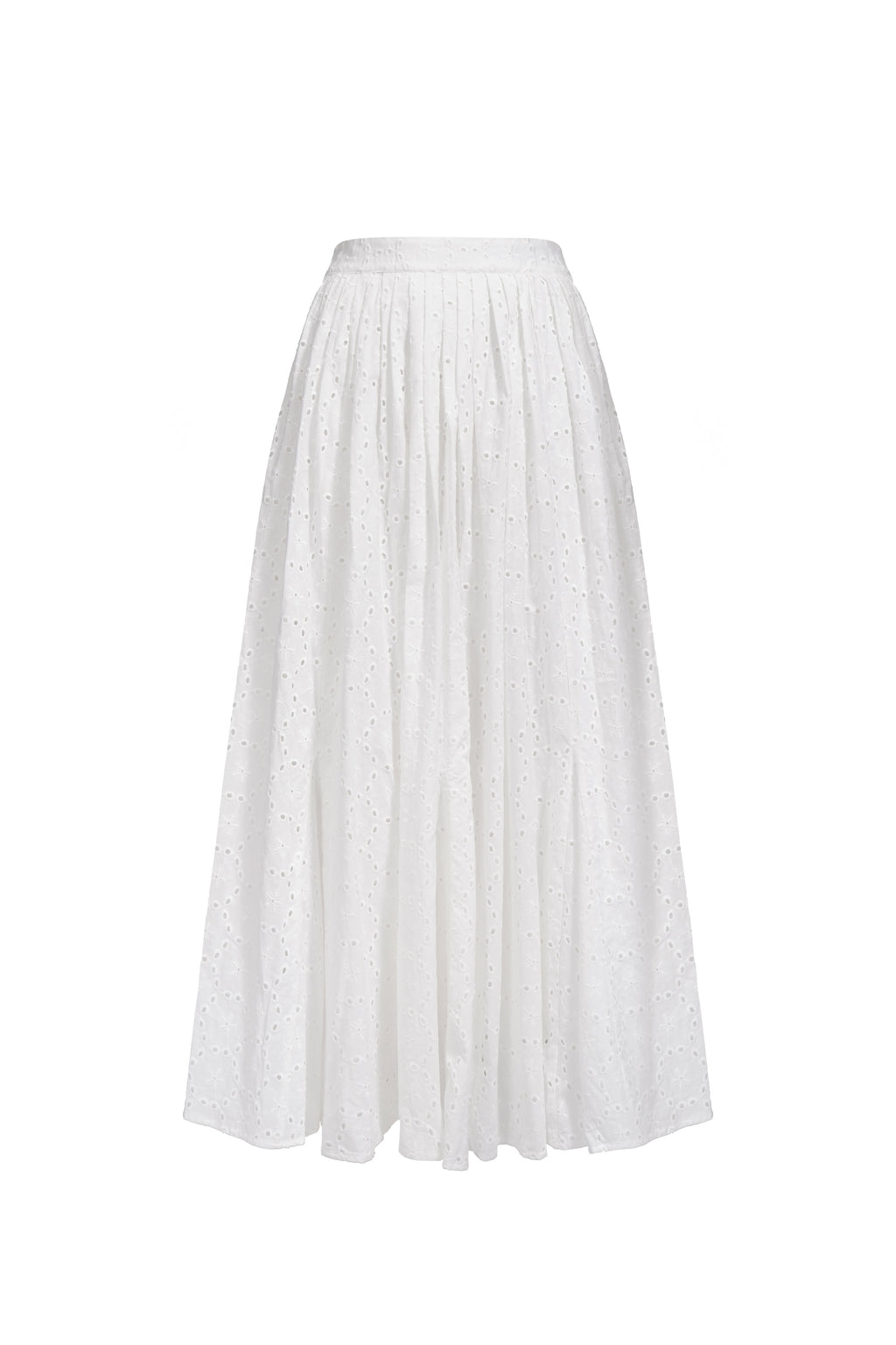 Pleated Embroidered Cotton Skirt