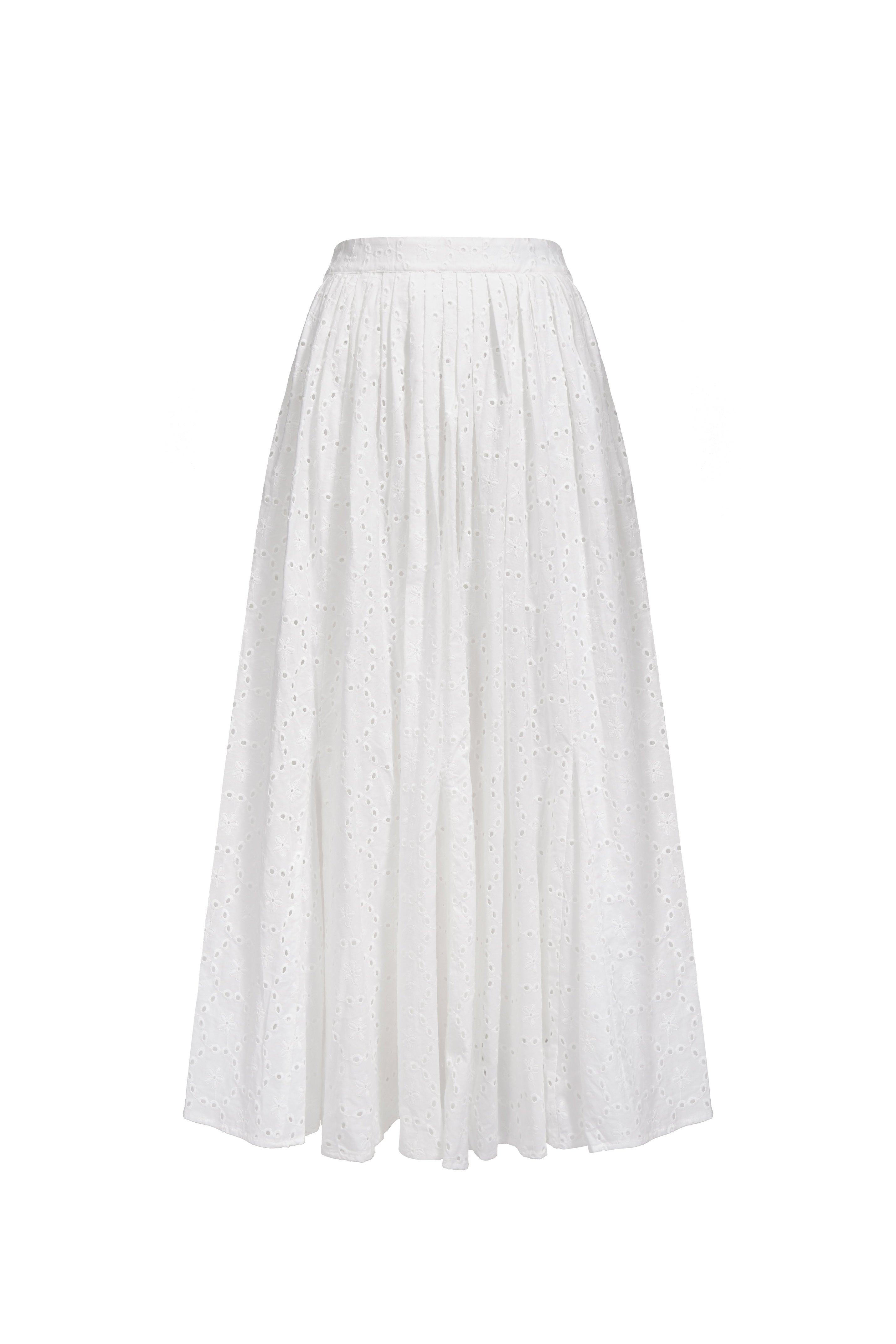 Pleated Embroidered Cotton Skirt