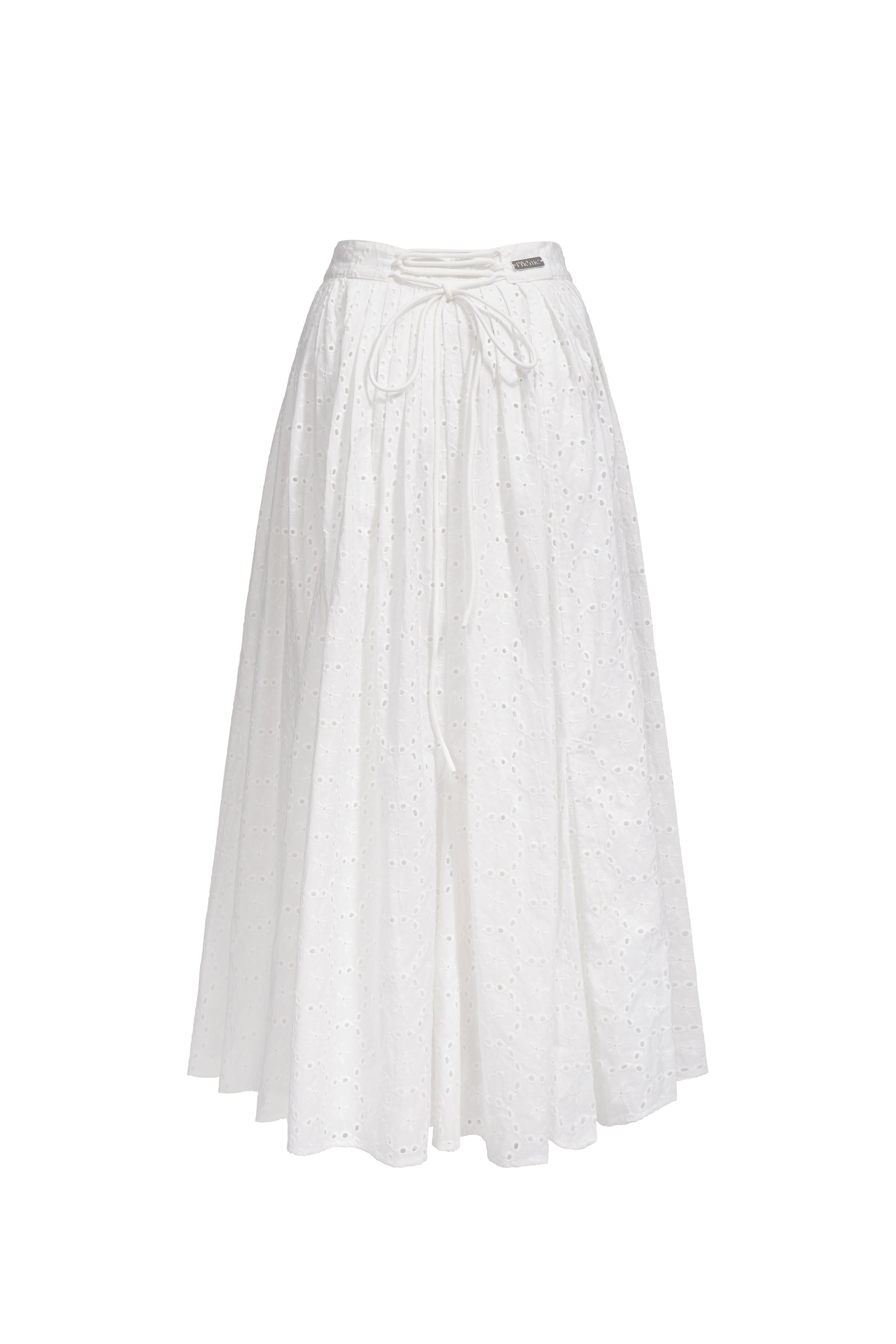 Pleated Embroidered Cotton Skirt