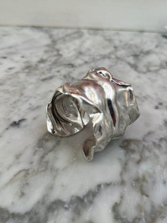 Trendy Crumpled Foil Cuff Bracelet - Stylish Statement Piece- Silver