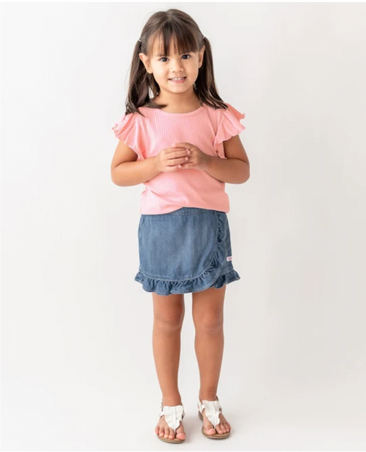Light Wash Denim Ruffled Skort