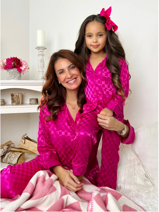 Little Girl Silky Checkered Pajama Set