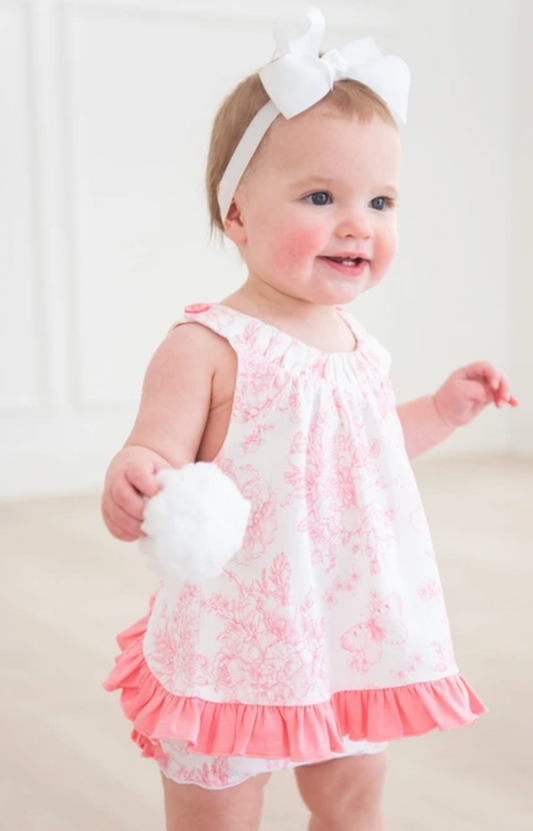 Bubblegum Pink Butterfly Garden Toile Knit Swing Top and Bloomer Set