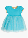Teal Golden Princess Short Sleeve Princess Bow Twirl Dress